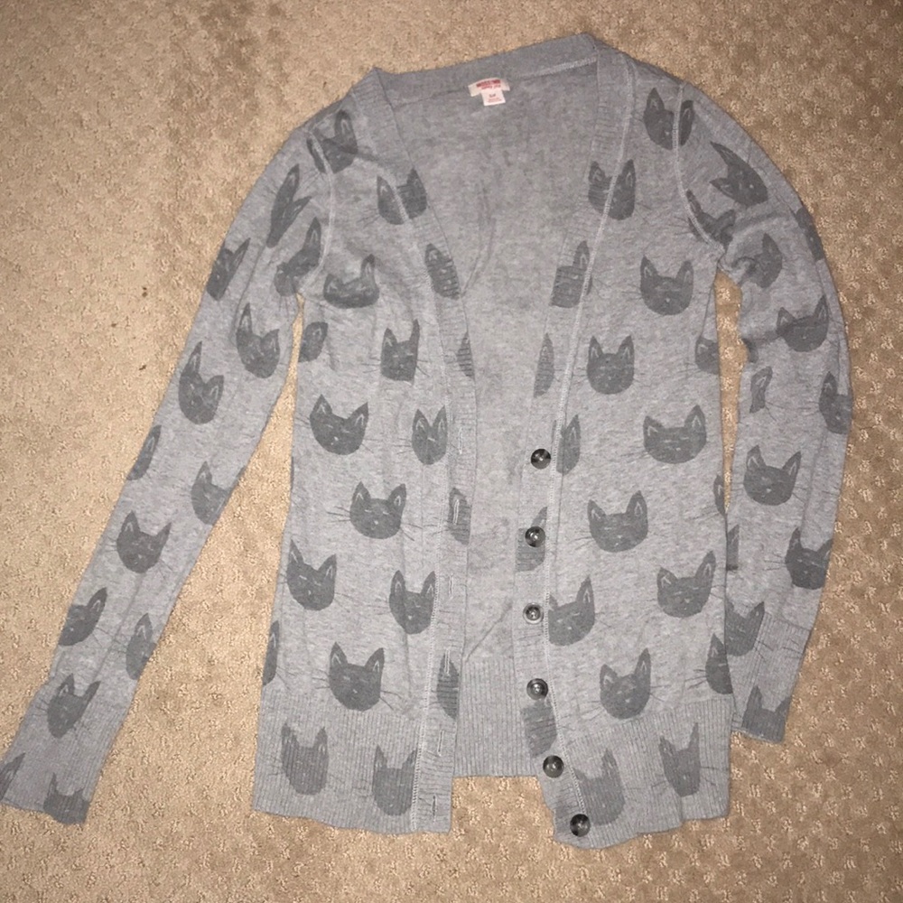 cat face button down cardigan